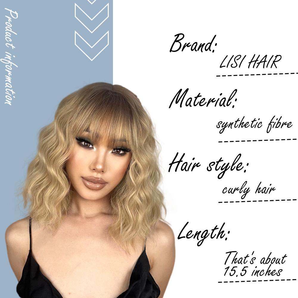 LISI HAIR Peruca longa bob sintética para mulheres, uso diário, preto e marrom, ondulado longo, com franja, fibra resistente ao calor, cabelo cosplay