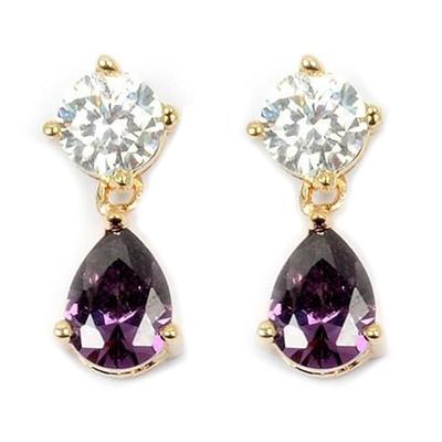 [L4298] - Gold Plated Earrings 'Sissi' Golden Amethyst - 15x6 Mm