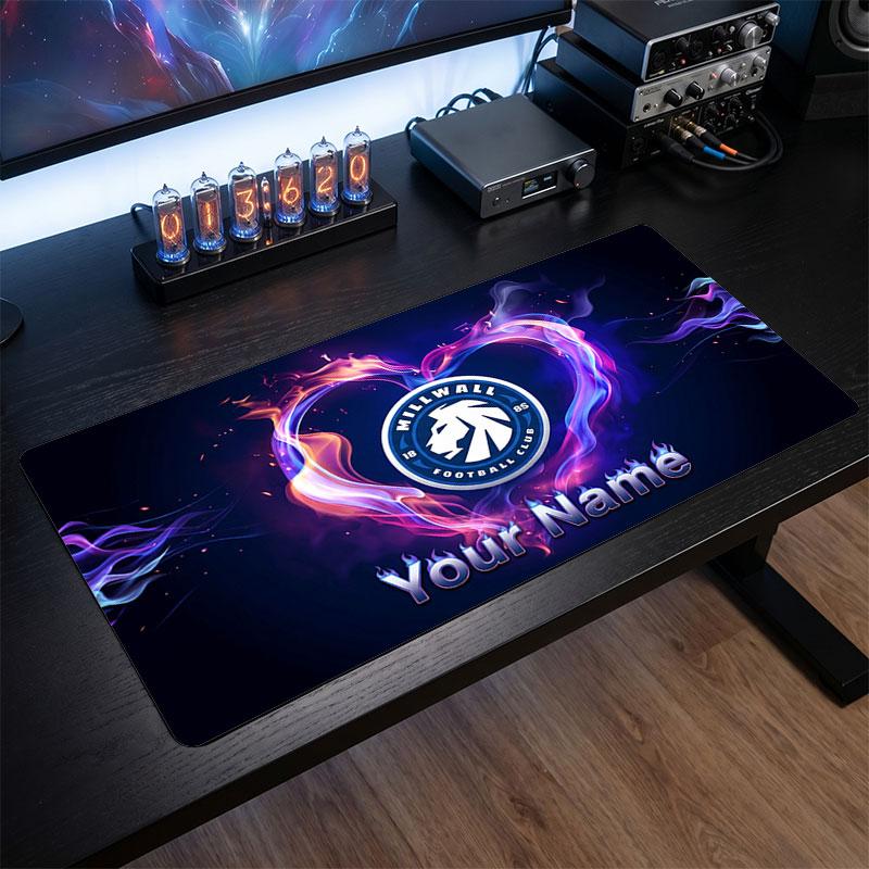 Millwall FC Custom Large Mouse Pad, Personalized Name Text Print, Football Logo Non‑Slip Desk Mat Gaming Gift