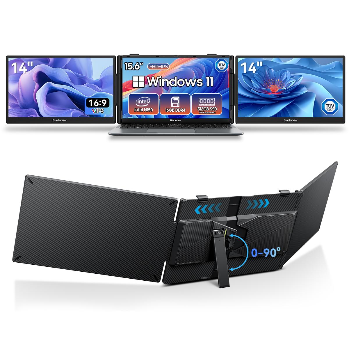 Blackview DCM5 14 1920x1080 FHD IPS Dubbele Draagbare Monitor TÜV Laag Blauw Licht with ACEBOOK6(16+512)N150 zwart