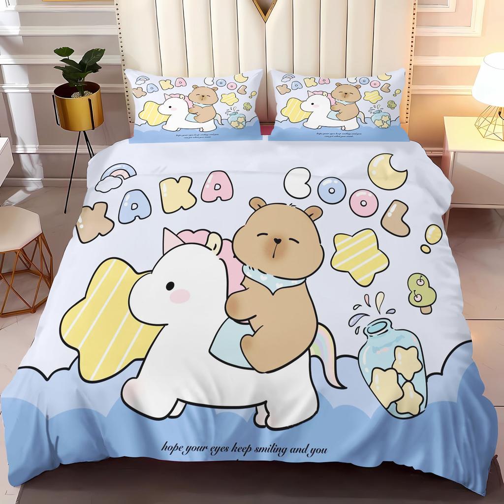 CapybaraAnime Home Bedroom Comforte Nordic polyester material suitable for children and adults 3-piece set