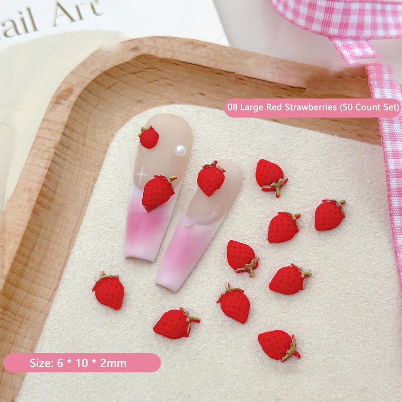 50Pcs Sweet Strawberry Nail Charms 3D Resin Cartoon Fruits Nail Rhinestones Decorations Parts Diy Summer Nail Art Accessories