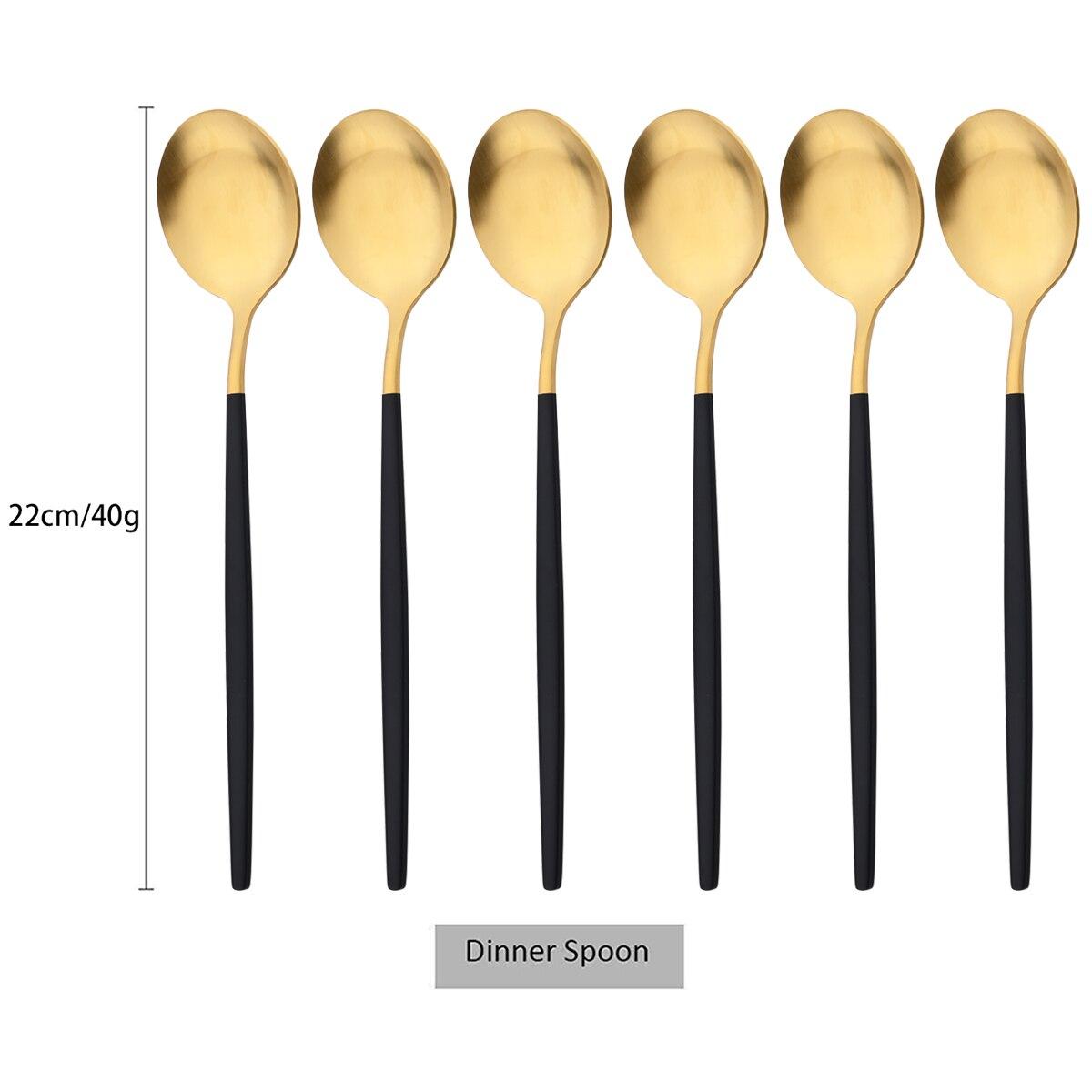 

6 шт./компл., набор столовых ложек из черного золота, матовая западная нержавеющая сталь, столовые приборы, столовые приборы, десертная ложка, посуда, набор кухонных столовых приборов для вечеринок чёрный/золотой