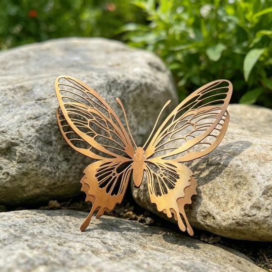 Rusty Butterfly Garden Decor, Hollow Out Butterfly Silhouette Lawn Decoration, Double Layer Butterfly Yard Statues Pathway Signs for Outside Patio