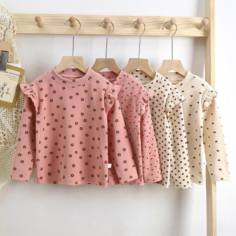 Children's Stylish Long-sleeved Versatile Printed Autumn-style Girls' Blouse with New Sleeves and Floral Print