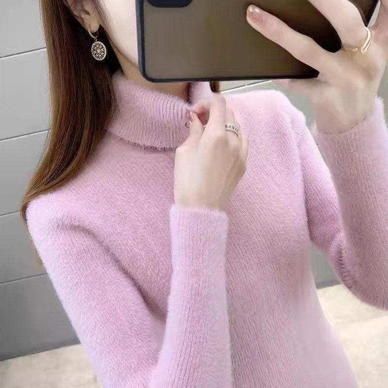 Women's Base Knitted Sweater for Autumn and Winter Solid Color High Neck Inner Long Sleeved Sweater for Women