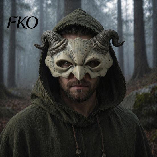 Gothic Demon Mask Halloween Ram Horn Mask, Horror Devil Half Face Lightweight Masquerade for Cosplay Costume Party