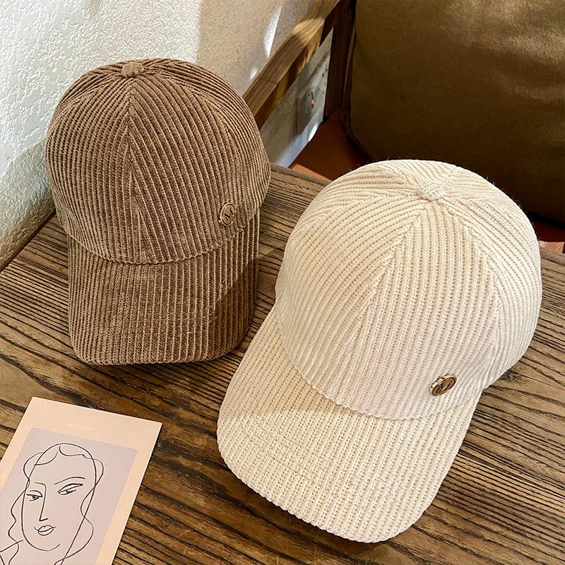 Hat Women's Autumn and Winter Versatile Baseball Cap Ins Niche Trendy Korean Version Versatile Letter Corduroy Baseball Cap Men