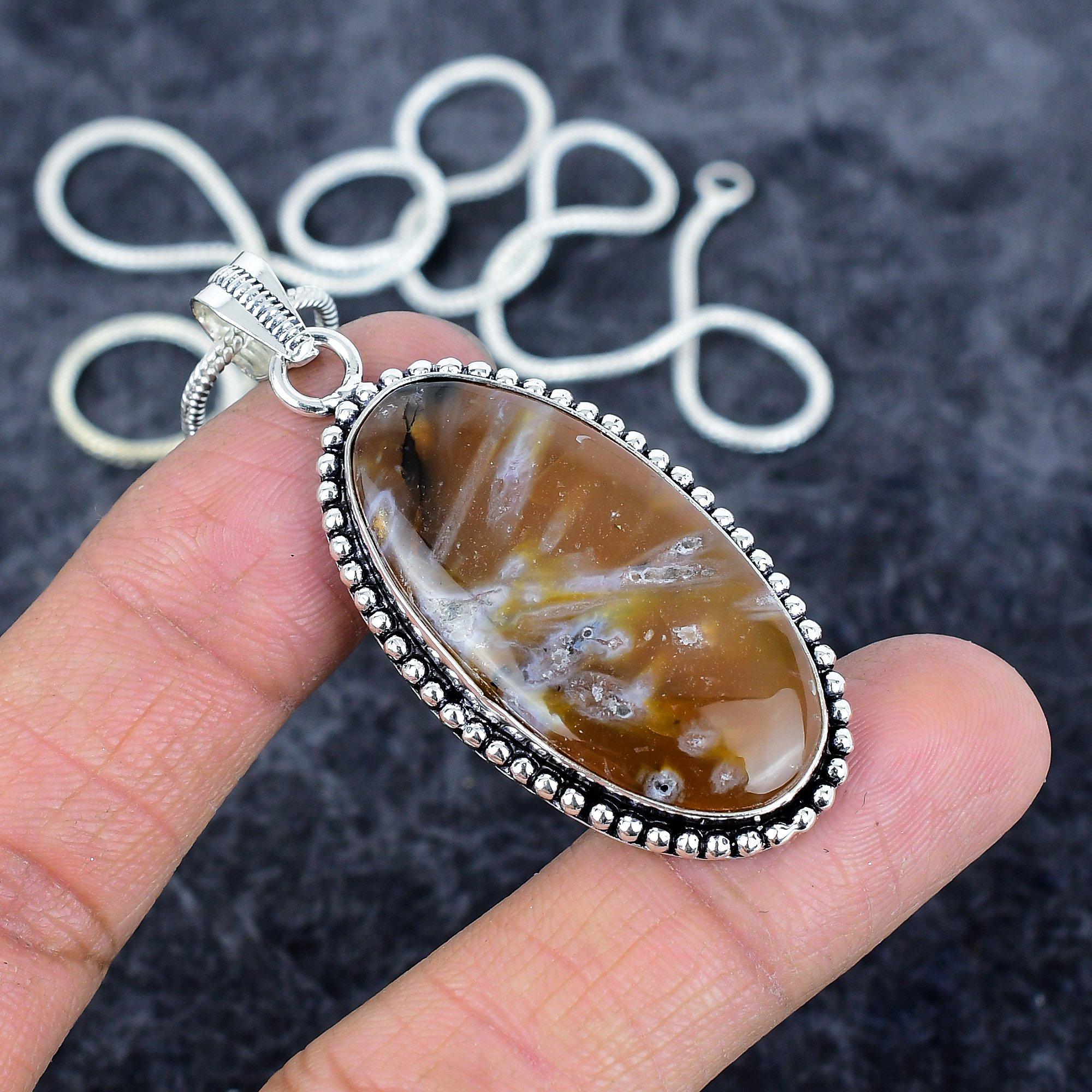 

Tube Agate Gemstone Handmade 925 Sterling Silver Jewelry Pendant 2.29 M-2954