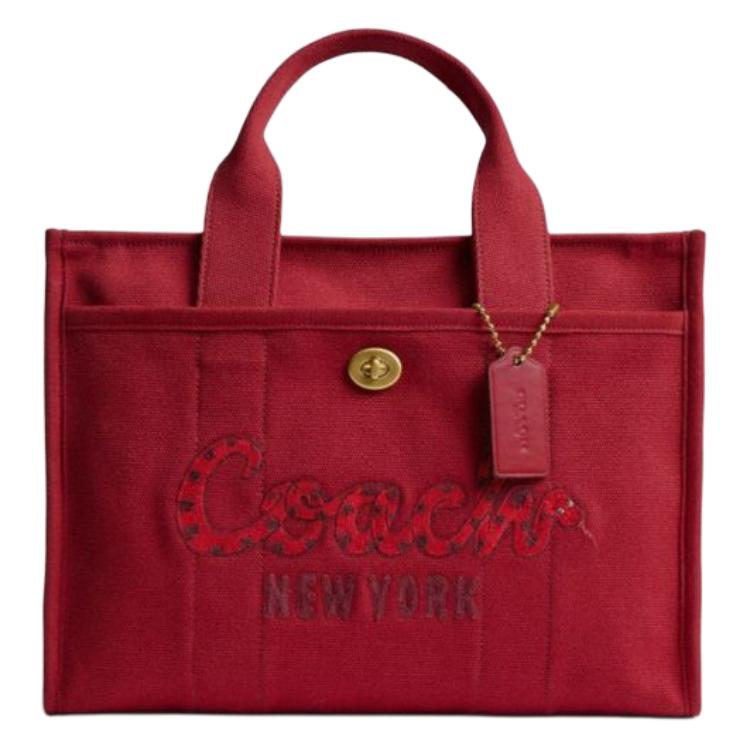 

Coach Snake Year Limited 34 Text Embroidery Zipper Closure Fabric Tote Bag Shopping Bag Shoulder Crossbody Handbag Large Women Tote Red CZ431-B4RB Basic Set (Bag+Dust Bag)