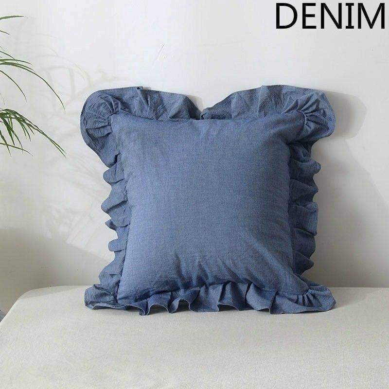 Pillow cover cotton Pillow cover Pillow covers for couch Sofa Chair Solid color Ruffle 45cm HomeDecor