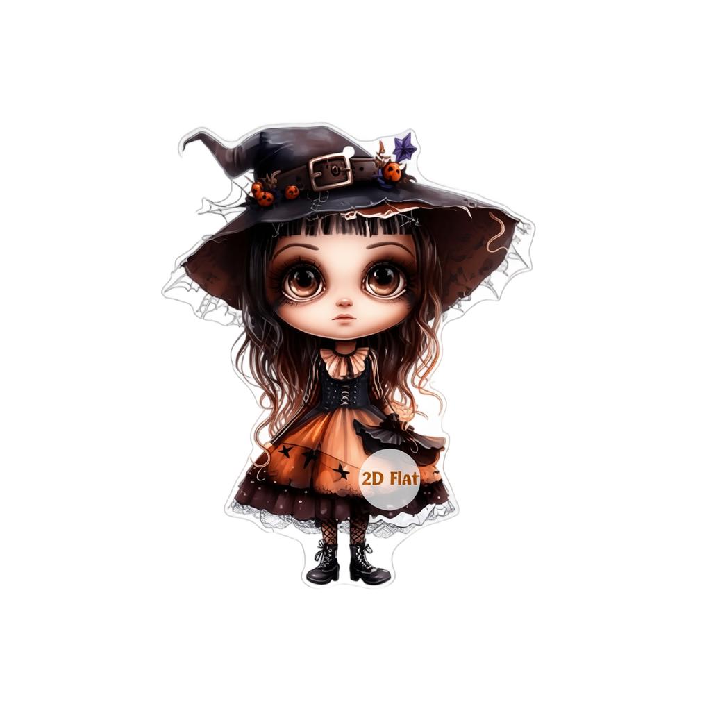 Halloween Acrylic Cute Witch Pendant Flat Ornament for Backpack Purse Keychain