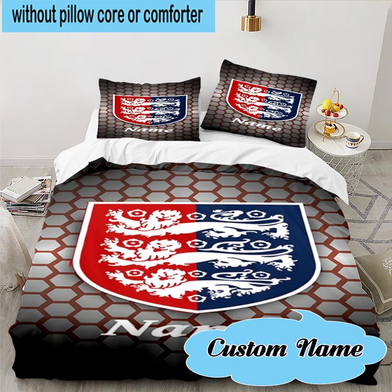 3PCS Custom Name England Football Crest Bedding Set, Including 1pc Duvet Cover And 2pcs Pillowcases, Suitable for dorms and bedrooms Gift