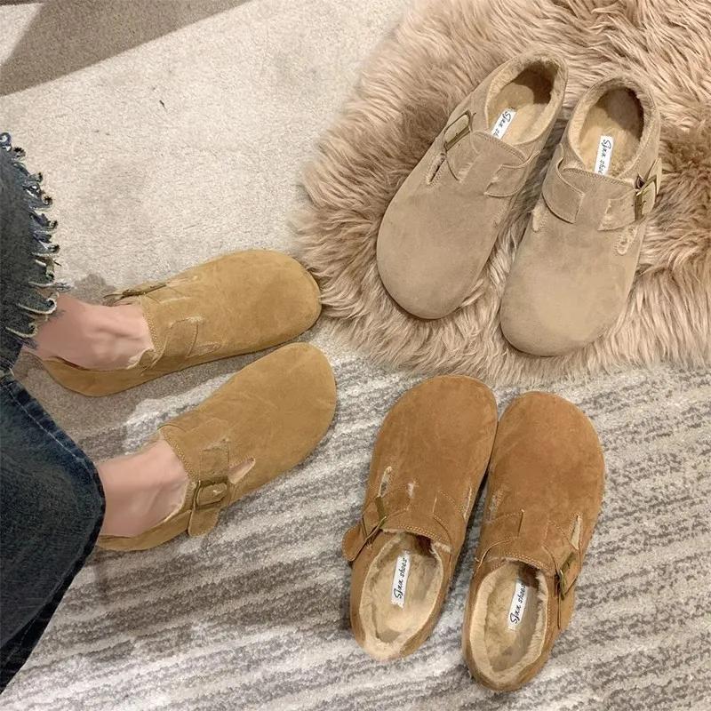 Fashion Winter Antiskid Loafers Cork Clogs Men Mules Adjustable Buckle Slippers Bebealy Classic Cork Slippers Soft Soled Women's Suede