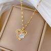 ZAKOL Exquisite Clear Zircon Heart-shaped Pendant Necklace for Women Gold Color Titanium Steel Chain Love Zircon Gift