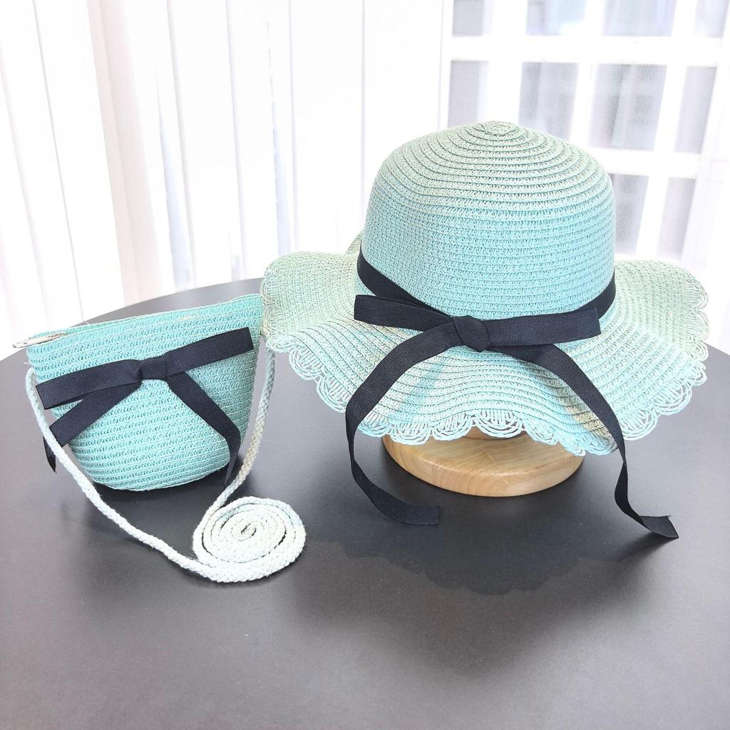 Letni słomkowy kapelusz typu bucket hat z ochroną przeciwsłoneczną dla dziewczynki, na plażę i podróż