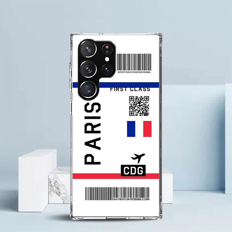 Travel Ticket Label Phone Case For Samsung Galaxy S24 S25 Edge S26 Ultra S22 S23 Plus S21 + S20 FE Soft TPU Back Cover Galaxy S2