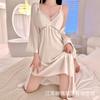 Spring and Summer Sexy Nightdress Lace Temptation V-neck Gathering Ice Silk Suspender Nightdress Backless Chest Pad Suspender Nightdress Set