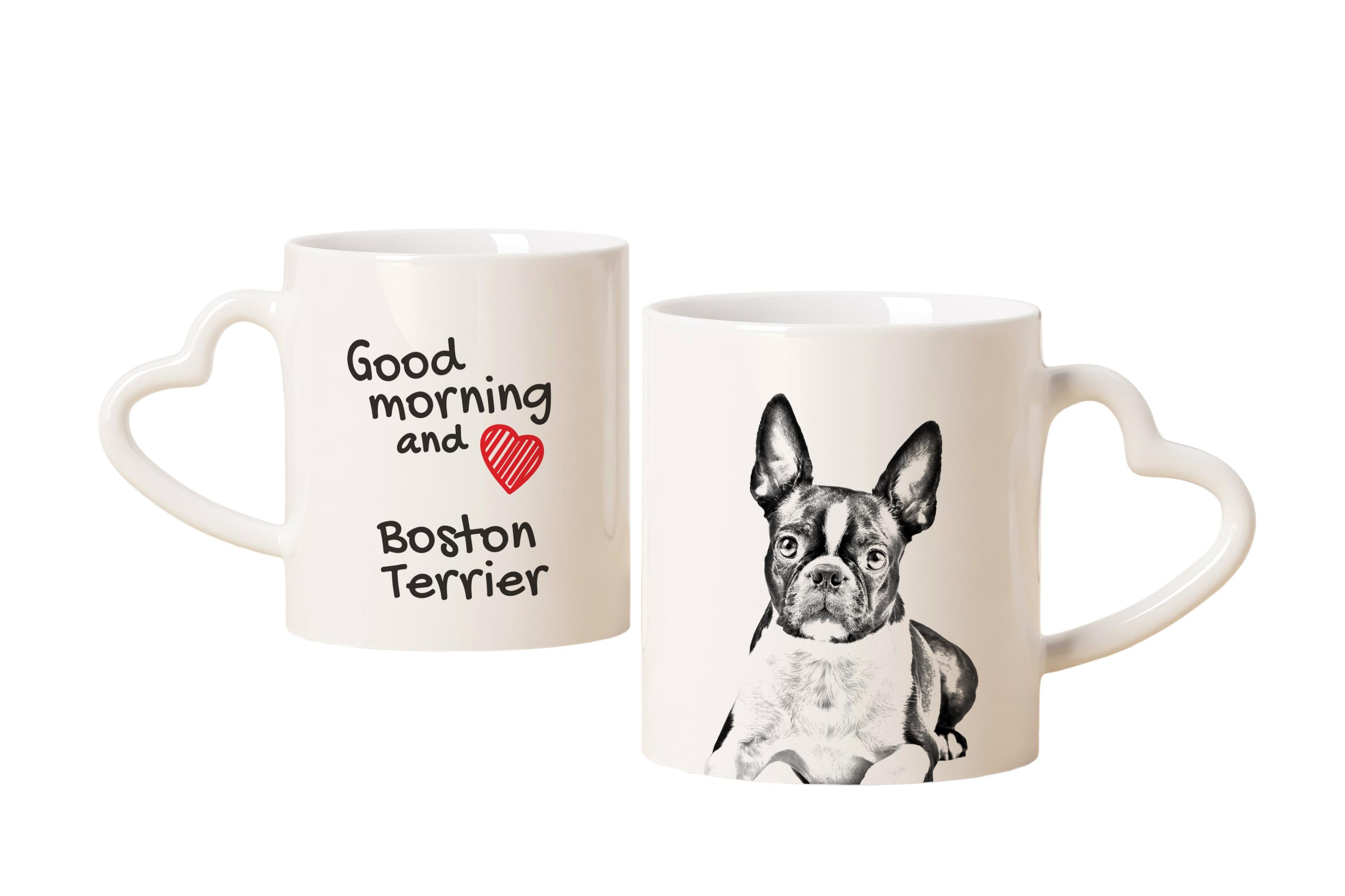 

Boston Terrier, American Gentleman - cup with a dog, adorable cup with a heart-shaped handle, universal gift from the Art-Dog brand