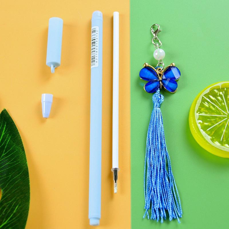 12pcs 0.5mm Creative Butterfly Tassel Pendant Pen High-value Stationery Pendant Gel Pen Back To School Season