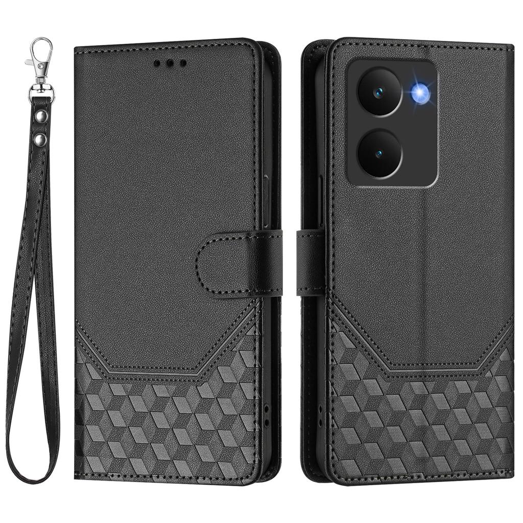 For Realme P3 Ultra 5G Case Imprinted Honeycomb RFID Blocking Leather Phone Cover with Strap