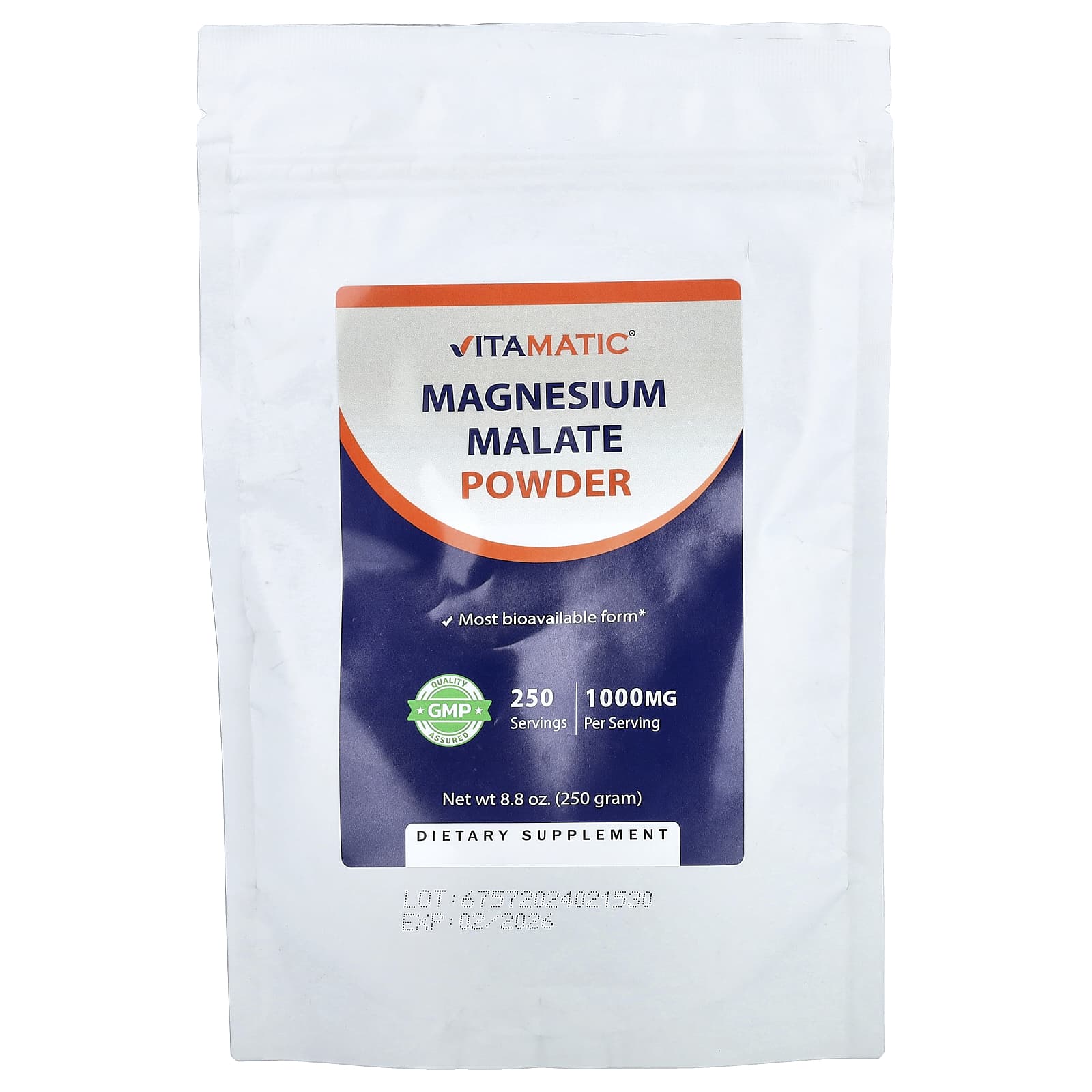 

Vitamatic, Magnesium Malate Powder, 250g (8.8oz)