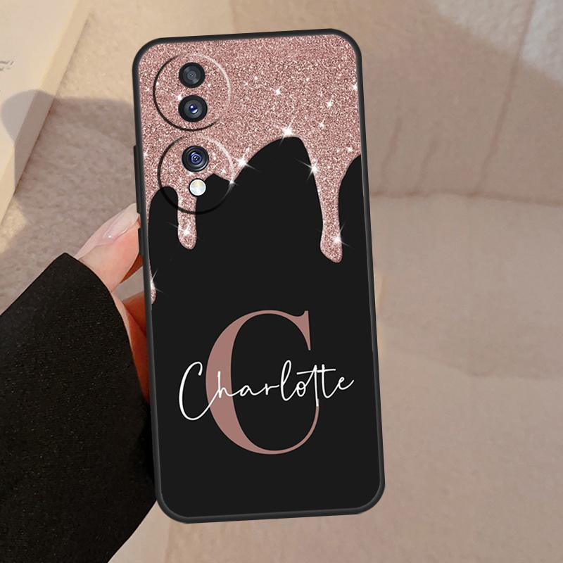 Personalisierter Name, schlanke Hülle mit flüssigem Glitzer für Honor Magic 5 Pro 50 70 90 Lite Honor 8X 9X X9b X9a X8a X7a X6a X6 X7 X8 X9 Cover