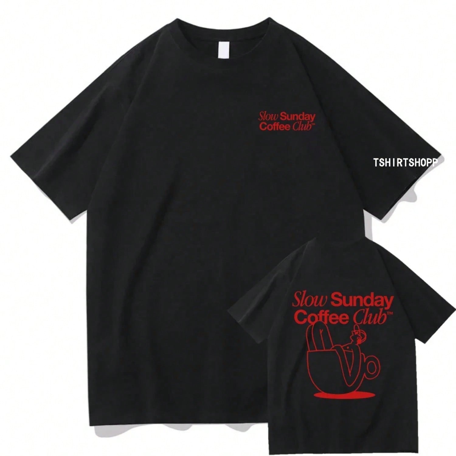 Slow Sunday Coffee Club T Shirt / Harajuku Vintage Graphic Tshirt Classic Unisex High Quality Retro Tee Shirts S разноцветный