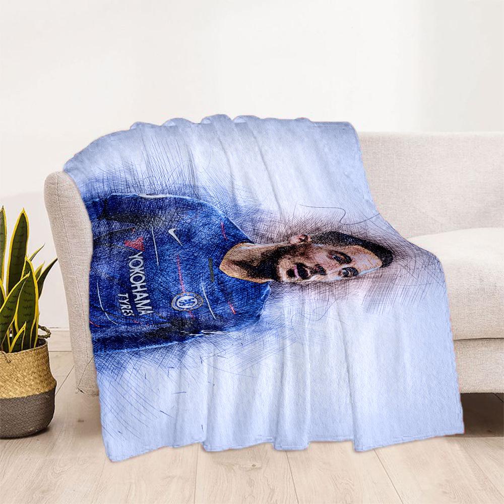 Chelsea Fc Player Portrait Blanket Comfortable Great for Bed Livingroom Seaside All-Season Use Modern Style