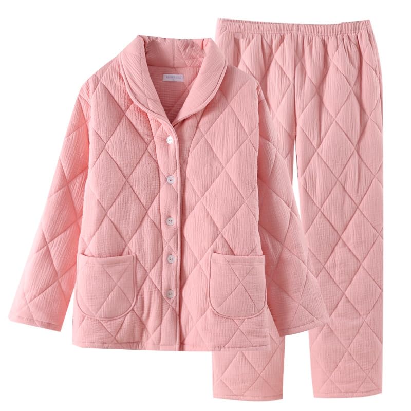 

Netakara Winter Warm and Extra Gauze Top and Bottom Sizes Long Solid Perfect Gift for Winter or Day Women s Pajamas, Warm, 6-Layer Set, M, L, XL, рожевий