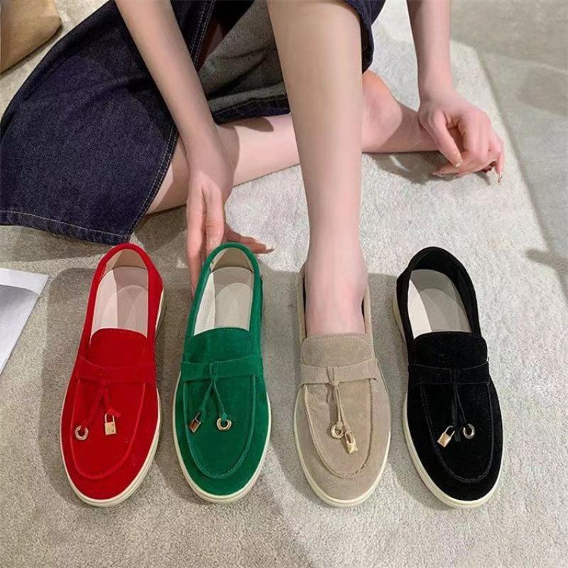 Suede Flat Bottomed Oversized Low Top Single Shoe for Women, with A Soft Sole and Lightweight Solid Color Sole, Suitable for Wearing On The Sole