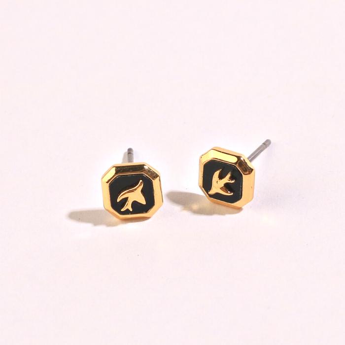 Gaman Gold Onyx Bird Stud Earrings
