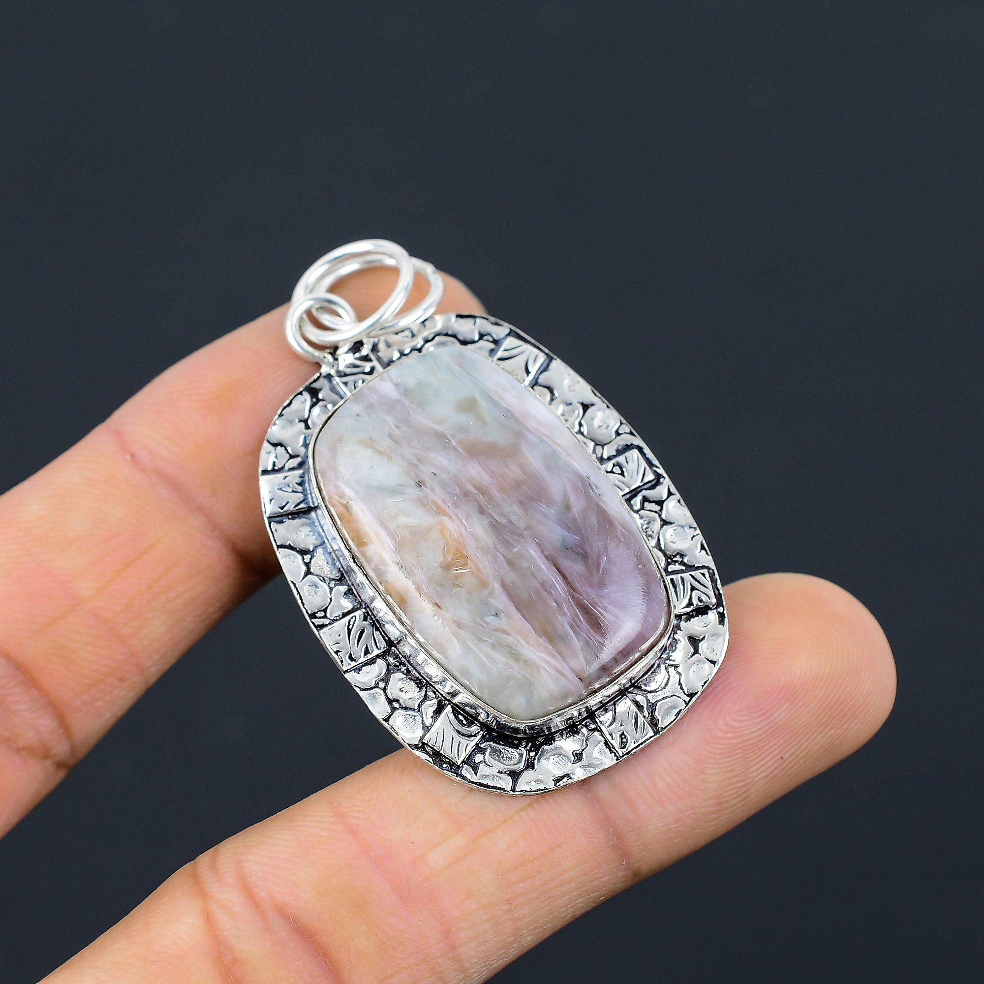 

Natural Charoite Gemstone Indian Jewelry 925 Sterling Silver Pendant For Women
