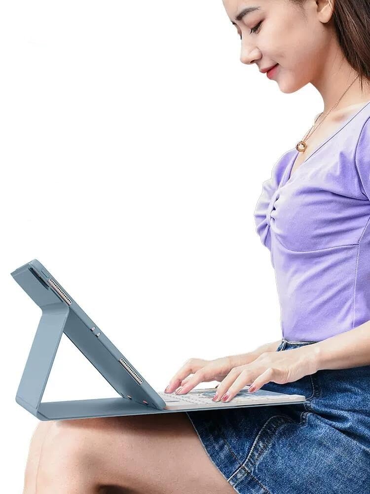 Husă colorată cu tastatură retroiluminată pentru iPad Air iPad Air 5 iPad Air 4 cu husă de tastatură retroiluminată elegantă și drăguță cu albastru deschis magnetic detașabil