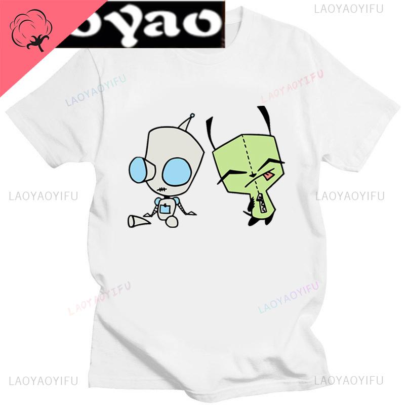 Lustiges Invader Zim Invader Gir Grafik T-Shirt Bild Männer Frauen Baumwolle Camisetas Cartoon Retro Baumwoll-Tees Liebliche Streetwear Oberteile