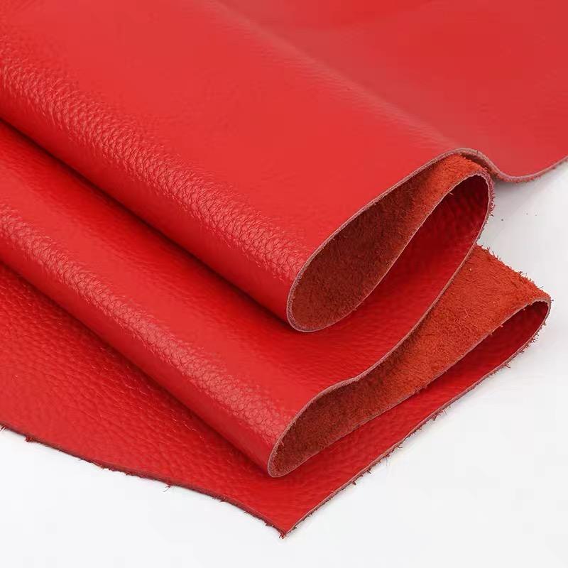 Big Red Cowhide, Lychee Patterned Soft Leather Fabric, Sofa Seat Cushion, Headboard Soft Bag, Whole Top Layer Leather