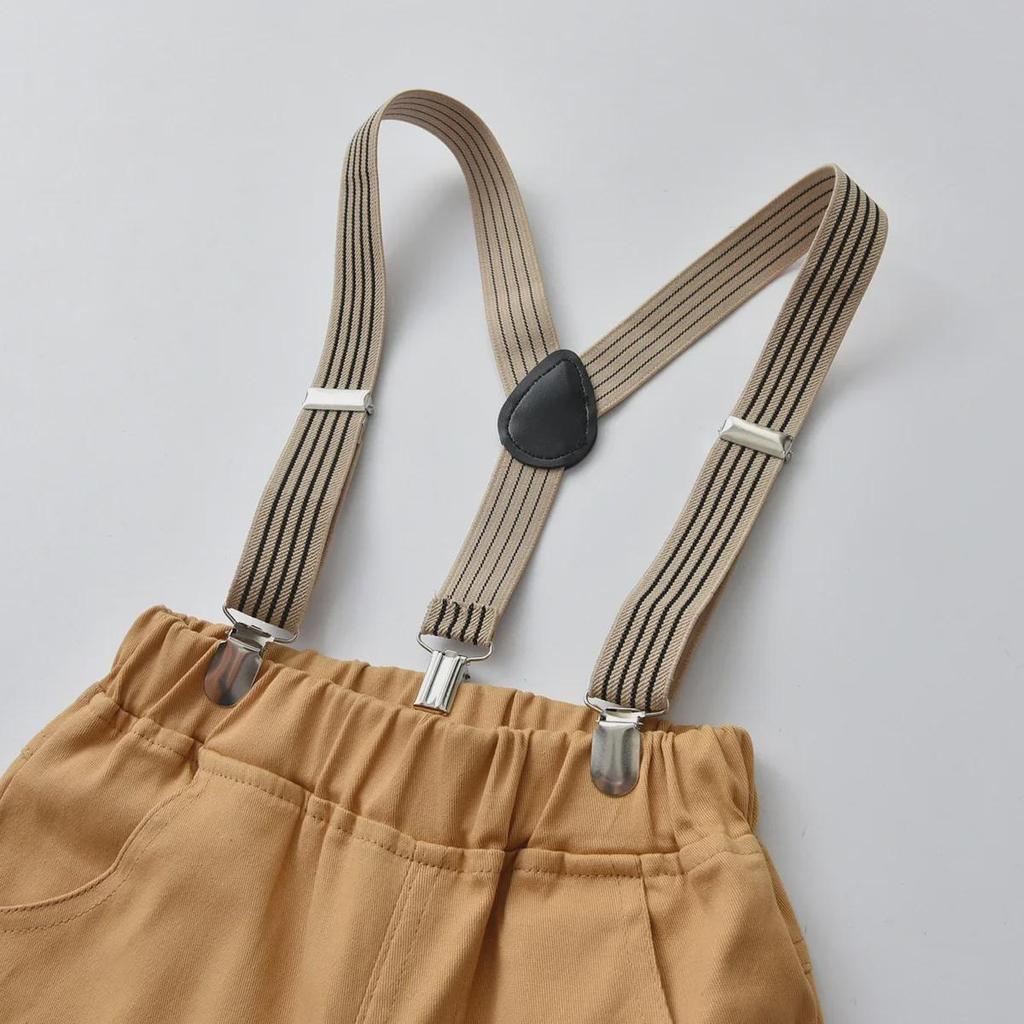 2024 Men's Blue Long-Sleeved Shirt & Khaki Trousers Set - Spring/Autumn Four-Piece Outfit for Boys