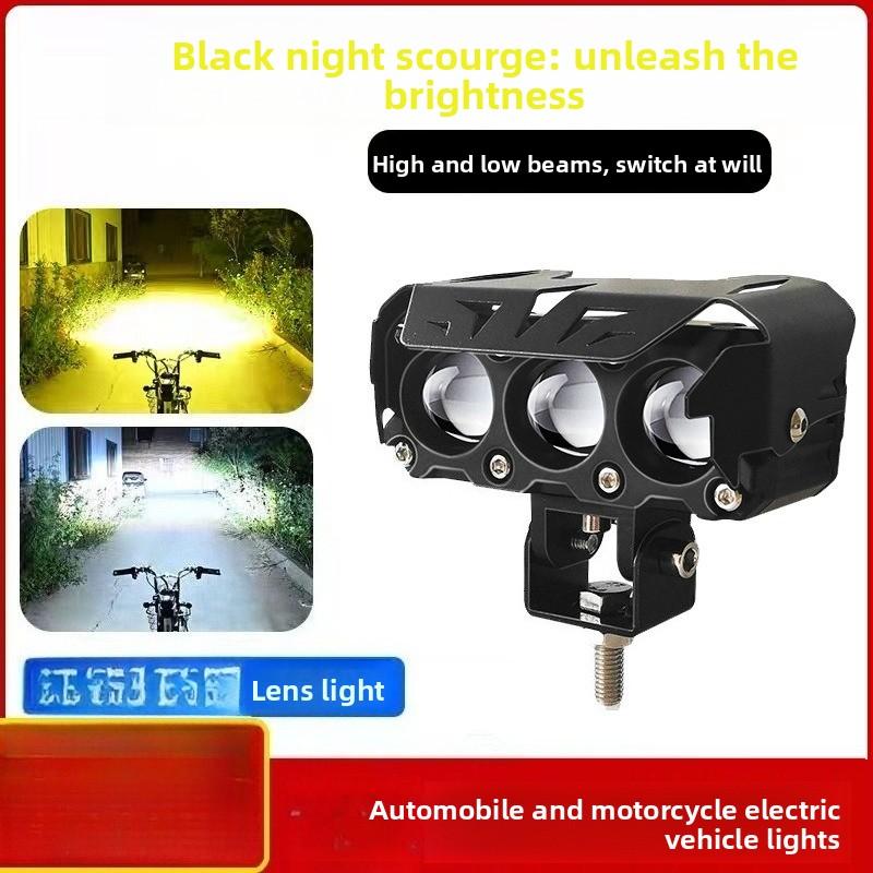 Motorcycle Spotlights Two-color Led Headlights Three-eye Spotlights Far and Near Light Waterproof Electric Motorcycle Headlights Modification