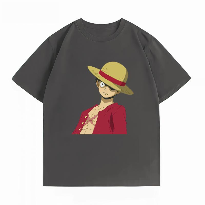 Bandai One Piece Monkey D Luffy Side Face Print Tshirt Casual Short Sleeve Cotton Anime Streetwear Unisexs Tshirt