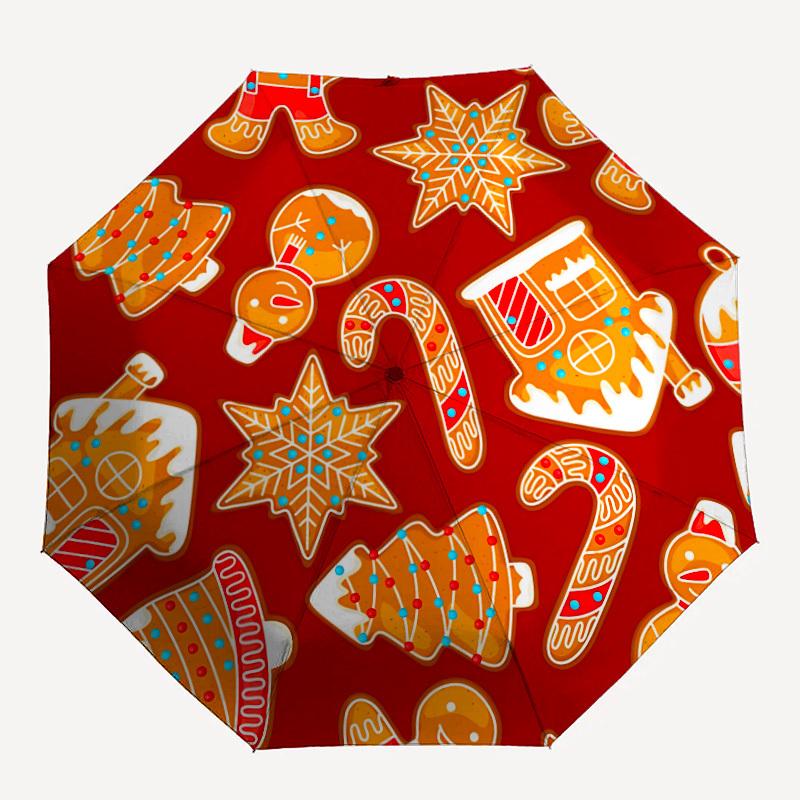 

1pc Gingerbread Cookies Pattern Automatic Folding Umbrella - Portable Collapsible 8-Rib Umbrella for All Seasons yy251119200