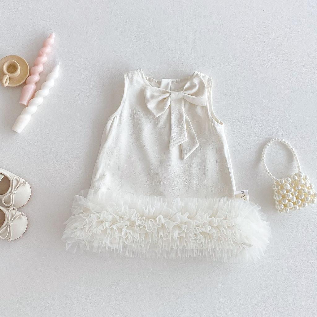 Girls Bowknot Princess Dress Summer Solid Color Tulle Dress Toddler Fashion Outfit for Kids