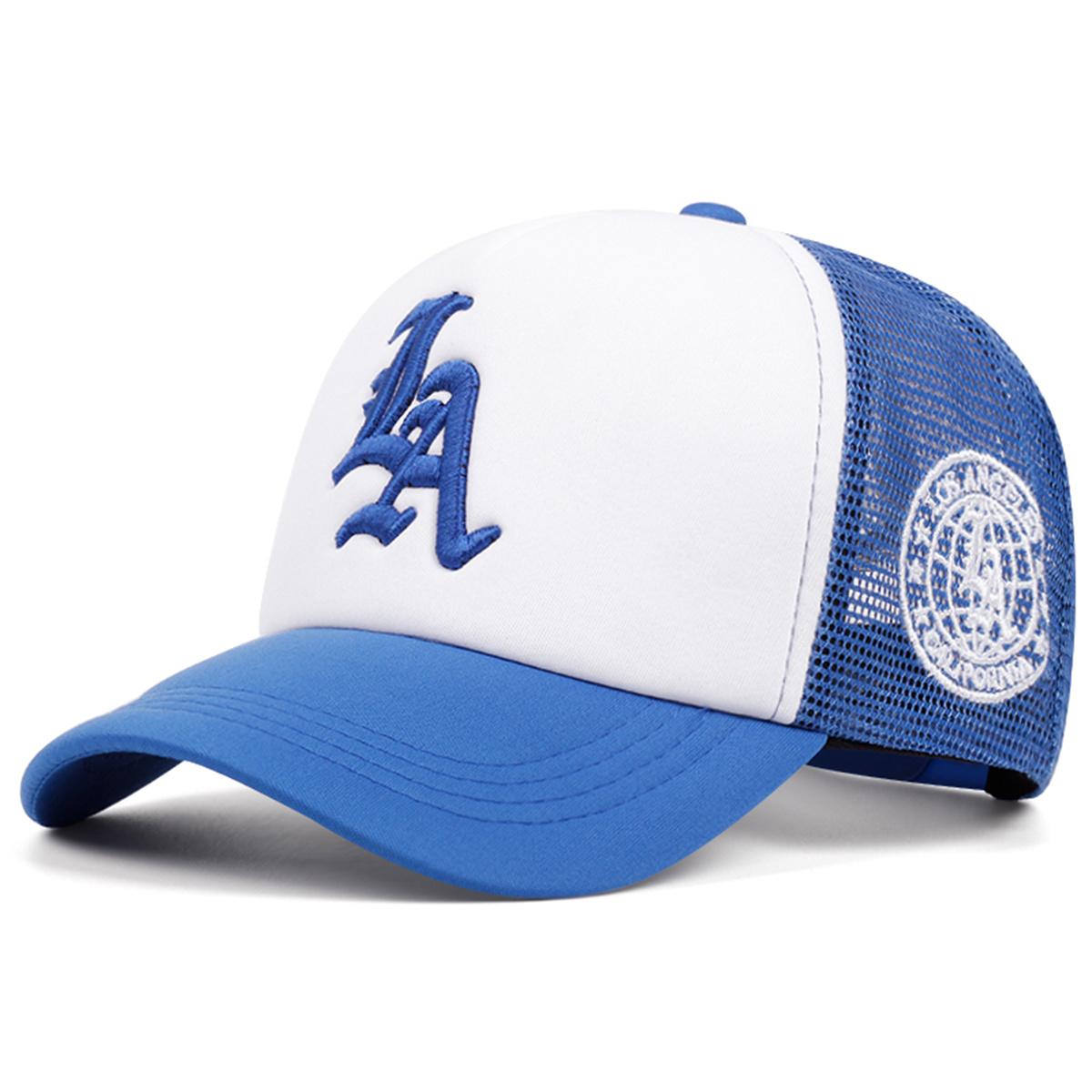 2024 Neue Herrenmode Hip Hop Baseballkappe LA Erd-Muster Netz Trucker-Hut Unisex Sommer Snapback-Kappe Flacher Schirm Skateboard blau