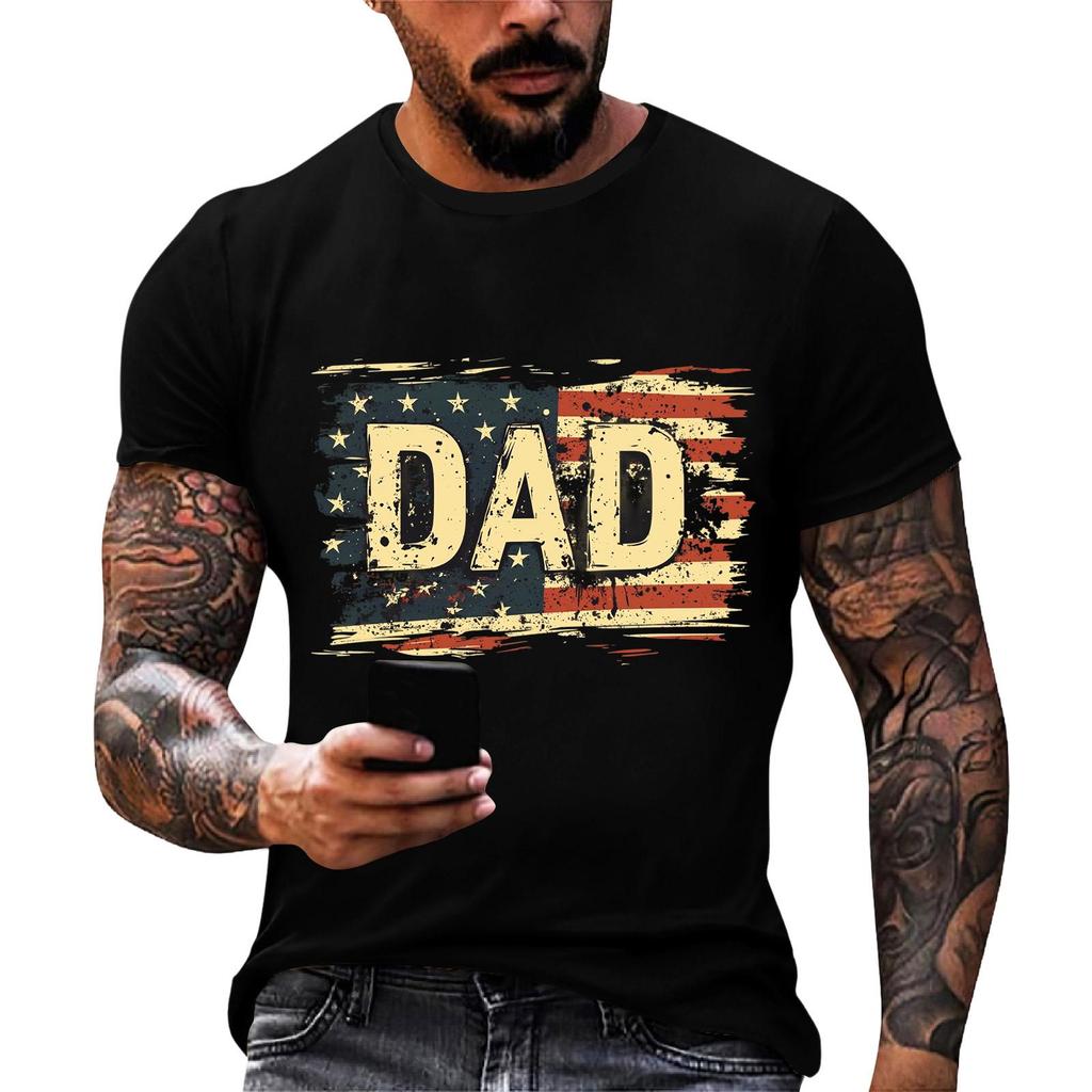 Men's Short Sleeve T Shirt Loose Fit Casual Daily Wear Patriotic Flag Print Dad Graphic Tee for Summer