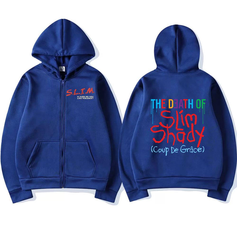 Rapper Eminem The Death of Slim Shady Album Zipper Hoodies Men Women Clothing Fashion Zip Up Hooded Sweatshirt Vintage Pullovers