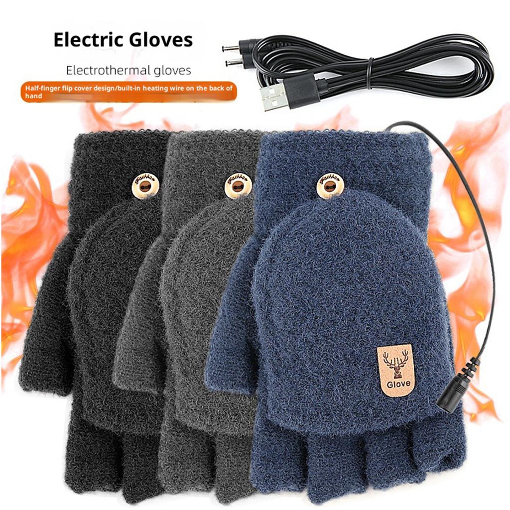 Electric Heated Gloves Outdoor Heating Thermal Glove Winter Windproof Heated Glove Half-Finger Thermal Gloves For Camping Hiking