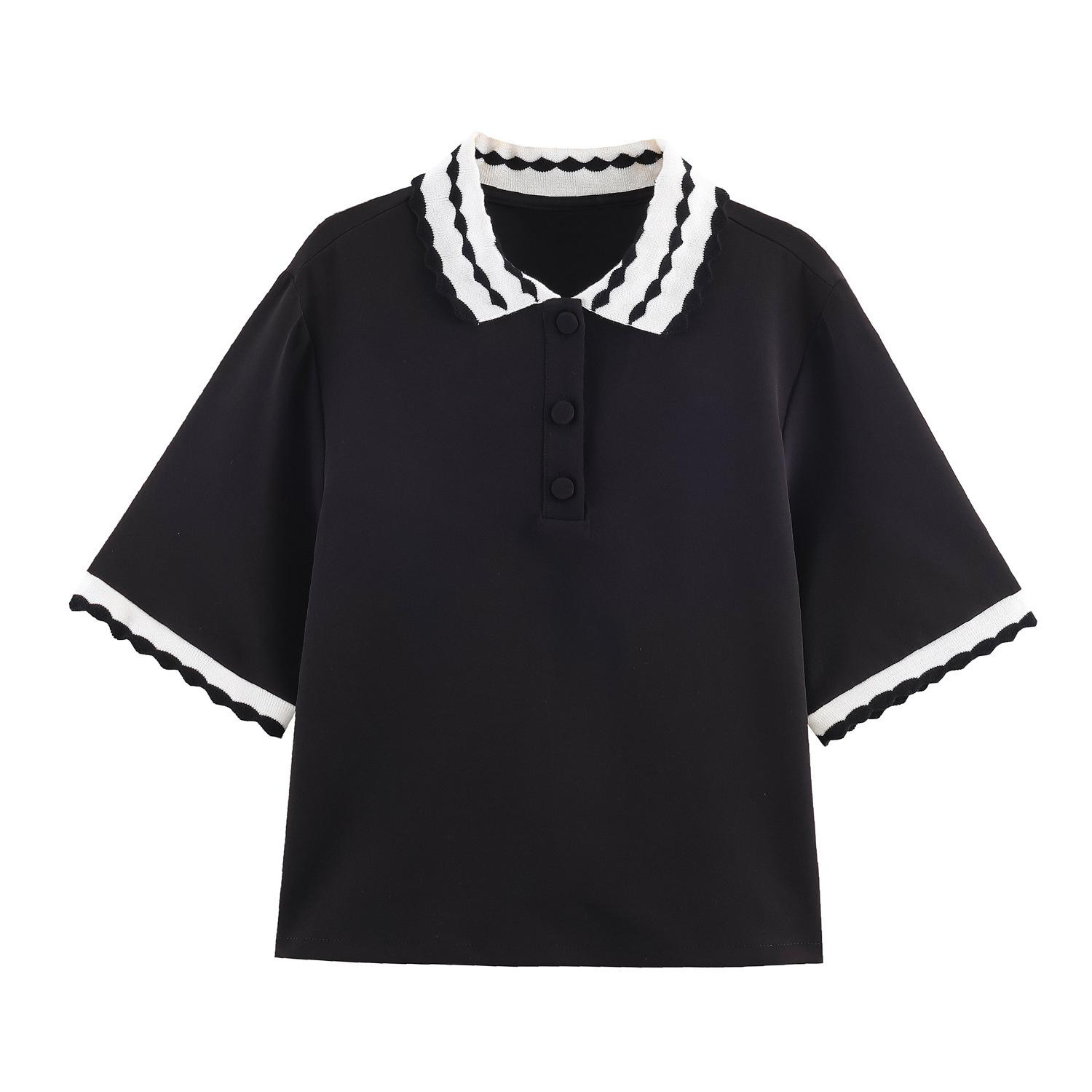 European and American style, new women s clothing, short-sleeved contrasting color splicing POLO shirt collar top 0387160 S