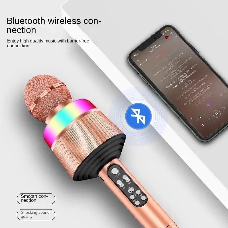 Karaoke Microphone for Kids Singing 5 in 1 Wireless Bluetooth Microphone with LED Lights Machine Portable Mic Speaker