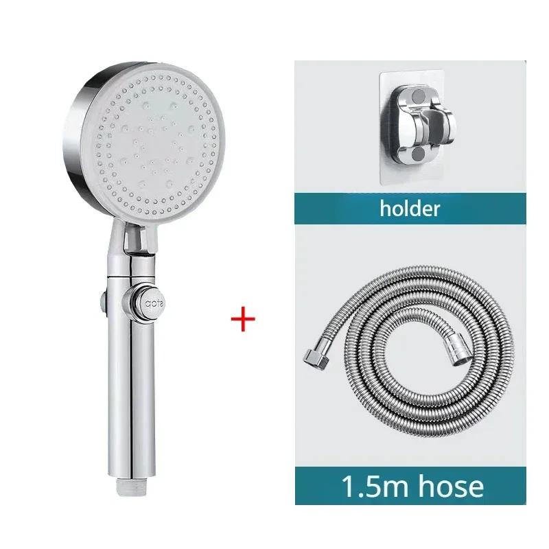 Five-mode high-pressure shower head, adjustable shower head with hose, water-saving, one-button nozzle stop.