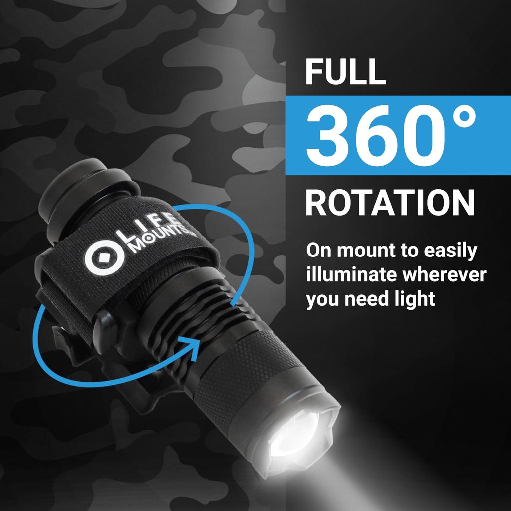 Life Mounts ARC Rail Helmet Flashlight x White LED Rotation Weatherproof Impact Resistant Detachable Tactical Helmet Mount Flashlight - 3.5" 1.5", -