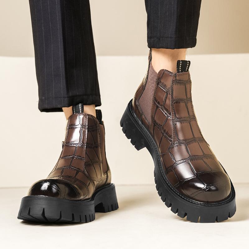 Fashion High Quality Men's Platform Boots Thick Soled Formal Leather Boots Men Office Work Dress Boots Brand Comfortable Chelsea Boots